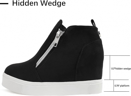 Pantofi sport comozi pentru femei, negri cu talpa alba, 2 fermoare, peste glezna, 36 [2]
