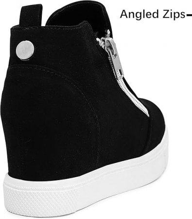 Pantofi sport comozi pentru femei, negri cu talpa alba, 2 fermoare, peste glezna, 36 [4]