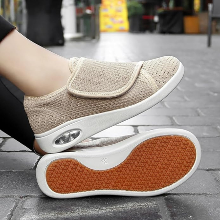 Pantofi ortopedici 39 confort pentru femei, model lat si reglabil, material textil respirabil, talpa cu perna de aer pentru amortizare, inchidere ajustabila, ideali pentru mers si stat in picioare, Be [2]