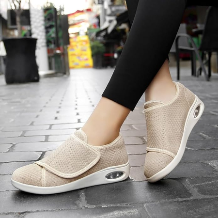 Pantofi ortopedici 39 confort pentru femei, model lat si reglabil, material textil respirabil, talpa cu perna de aer pentru amortizare, inchidere ajustabila, ideali pentru mers si stat in picioare, Be [4]