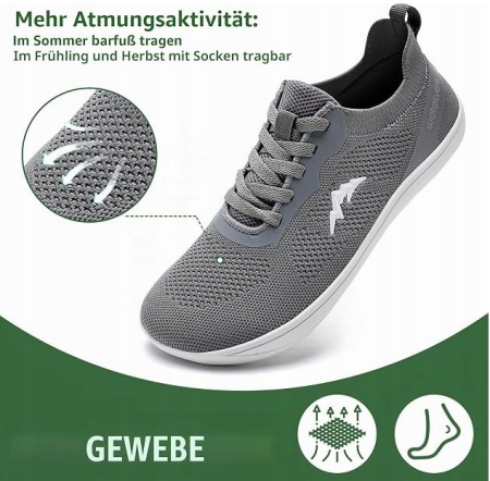Pantofi gri Barefoot cu Vârf Lat, Talpă Flexibilă din Cauciuc, Respirabili, 40 [4]