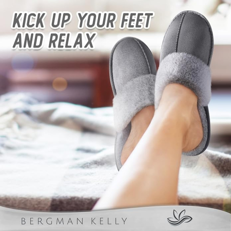 Papuci de casa caldurosi pentru femei, talpa antialunecare, marime 38/39 Gri [2]