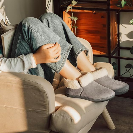 Papuci de casa caldurosi pentru femei, talpa antialunecare, marime 39 gri [1]