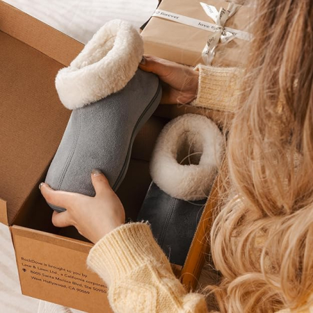 Papuci de casa caldurosi pentru femei, talpa antialunecare, marime 39 gri [5]