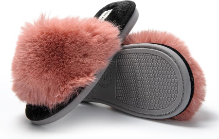 Papuci de casă damă 37 cu blăniță roz, model inimioară, talpă TPR antiderapantă și branț Memory Foam - Copie [1]