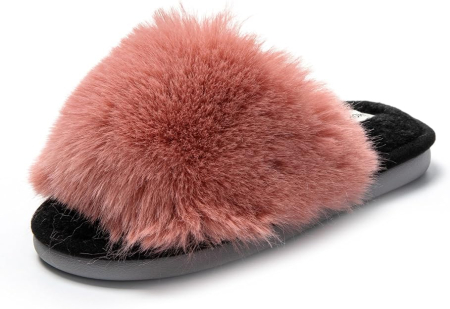 Slapi, papuci, saboti dama - Papuci de casă damă 37 cu blăniță roz, model inimioară, talpă TPR antiderapantă și branț Memory Foam - Copie