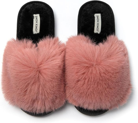 Papuci de casă damă 37 cu blăniță roz, model inimioară, talpă TPR antiderapantă și branț Memory Foam - Copie [4]