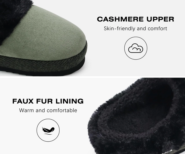 Papuci de casa imblaniti pentru femei, talpa antialunecare, marime 37, verzi cu negru [2]