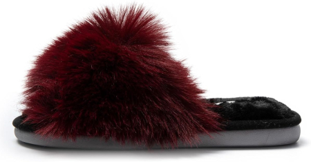 Papuci de casă damă 37 cu blăniță visinie, model inimioară, talpă TPR antiderapantă și branț Memory Foam [3]