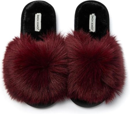 Papuci de casă damă 37 cu blăniță visinie, model inimioară, talpă TPR antiderapantă și branț Memory Foam [4]