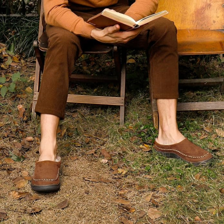 Papuci de casa imblaniti, mocasini clasici din piele intoarsa 44-46 [4]