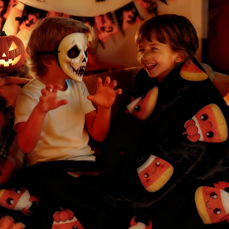 Pătură pufoasă, fleece moale neagra cu model nostim 130 x 150 cm [4]