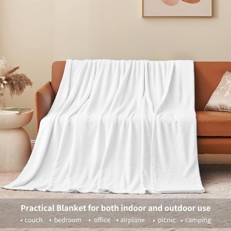 Pătură pufoasă, fleece moale și caldă pentru canapea, alba 130x150 cm [2]
