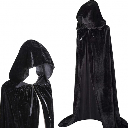 COSTUME COPII - Pelerina cu gluga din catifea neagra pentru femei XXL