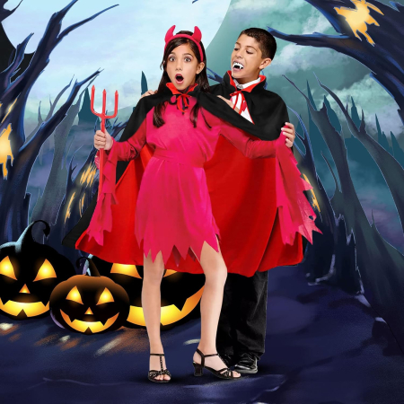 Pelerina reversibila fara gluga pentru carnaval, rosu/negru 90 cm [5]