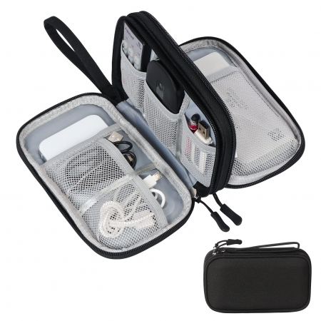 BIROTICA - Penar multifunctional usor, cu 2 compartimente cu fermoar NEGRU 21x12.7x6.6 cm