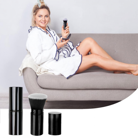 Pensula de machiaj din fibre sintetice moi pentru pudră, lichide, cremoase, tub NEGRU [3]