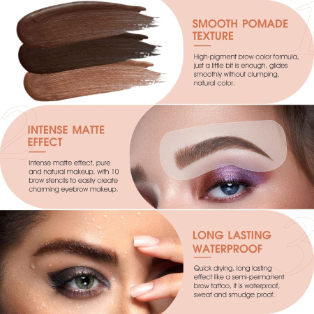 Set de sabloane pentru stampile pentru sprancene, rezistenta la apa, maro inchis, 16 buc [6]