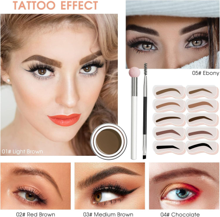Set de sabloane pentru stampile pentru sprancene, rezistenta la apa, negru, 16 buc [5]