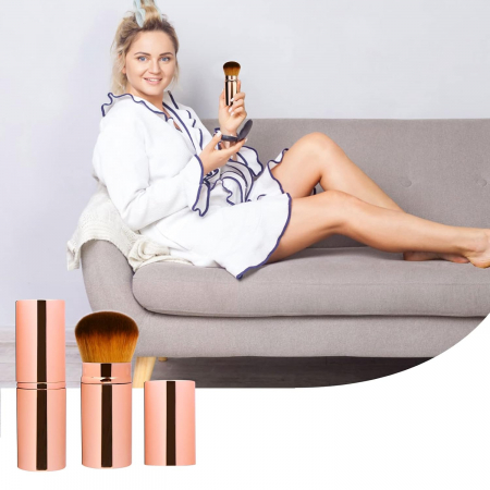 Pensula de machiaj din fibre sintetice moi pentru pudră, lichide, cremoase, tub ROZ [3]