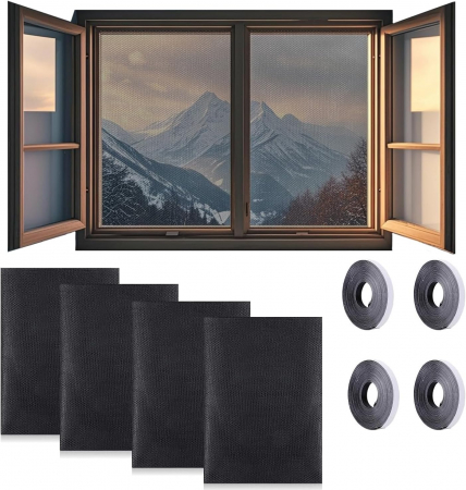 Accesorii usi - Perdea cu plasa deasa contra insectelor, fara gaurire, 130x150 cm Neagra, set 4 bucati