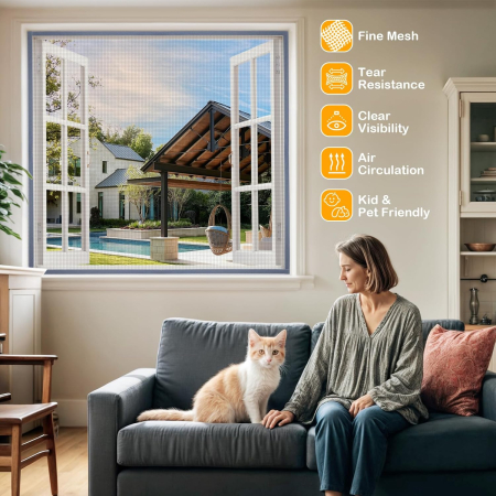 Perdea cu plasa deasa contra insectelor, fara gaurire, 180x150 cm neagra [3]