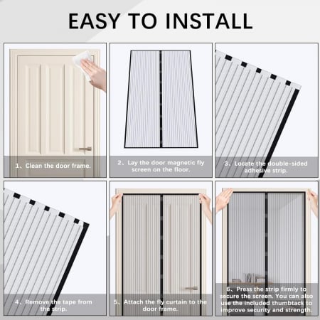 Perdea cu plasa deasa contra insectelor, fara gaurire, 100x205 cm Neagra [7]