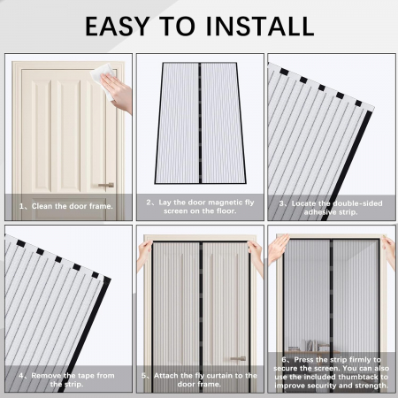 Perdea cu plasa deasa contra insectelor, fara gaurire, 85x200 cm Neagra [6]