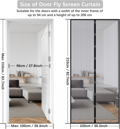 Perdea cu plasa deasa contra insectelor, fara gaurire, 100x205 cm Neagra [3]