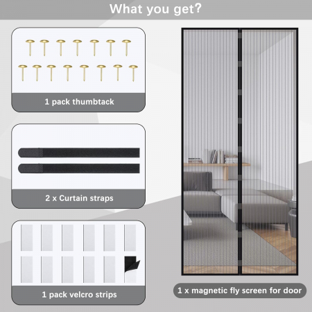 Perdea cu plasa deasa contra insectelor, fara gaurire, 100x205 cm Neagra [1]