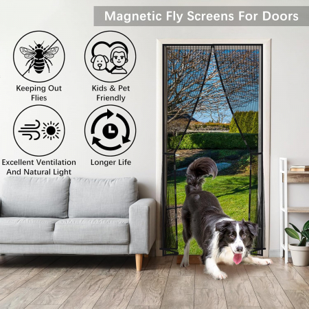 Perdea cu plasa deasa contra insectelor, fara gaurire, 100x205 cm Neagra [2]