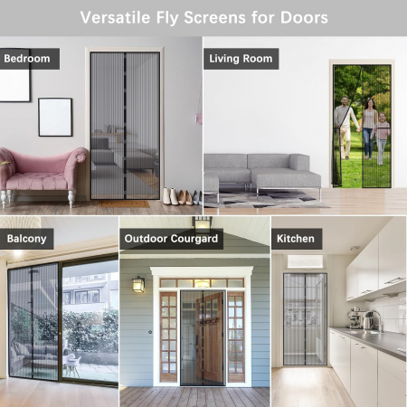 Perdea cu plasa deasa contra insectelor, fara gaurire, 100x205 cm Neagra [6]