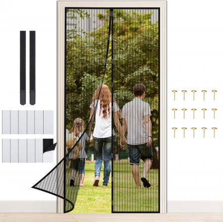Accesorii usi - Perdea cu plasa deasa contra insectelor, fara gaurire, 100x210 cm Neagra