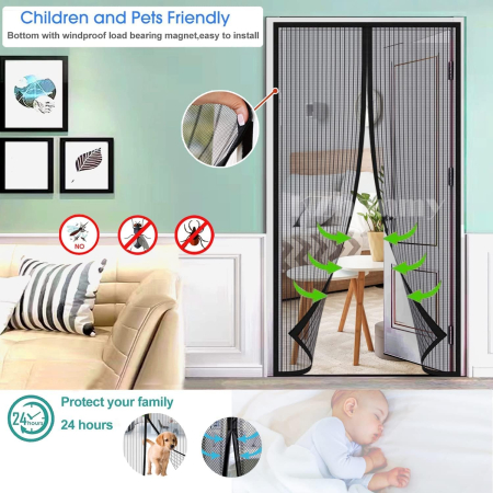 Perdea cu plasa deasa contra insectelor, fara gaurire, 80x200 cm Neagra [4]