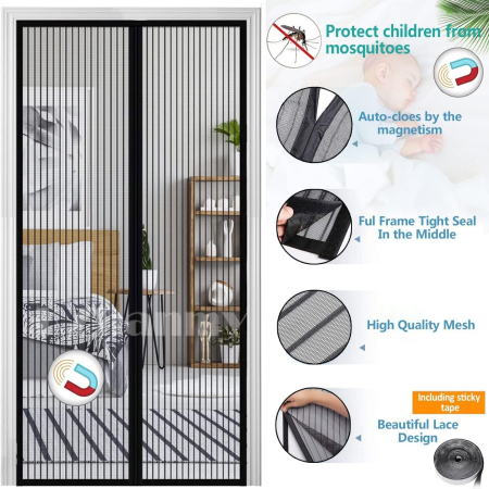 Perdea cu plasa deasa contra insectelor, fara gaurire, 80x200 cm Neagra [2]