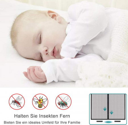 Perdea cu plasa deasa contra insectelor, fara gaurire, 80x210 cm Neagra [3]
