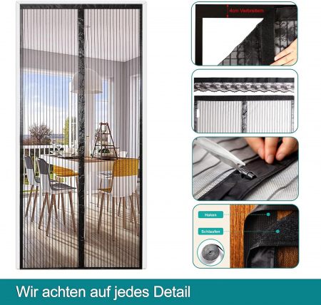 Perdea cu plasa deasa contra insectelor, fara gaurire, 80x210 cm Neagra [2]