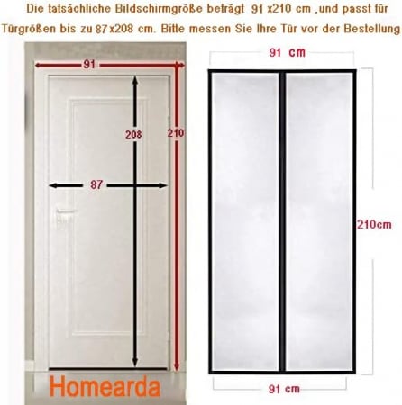 Perdea cu plasa deasa contra insectelor, fara gaurire, 90x210 cm Alba [4]