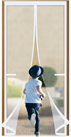 Perdea cu plasa deasa contra insectelor, fara gaurire, 90x210 cm Gri [2]