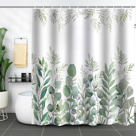 suporturi si accesorii baie - Perdea de Duș 180 x 180 cm, Poliester, Imprimeu Floral și Tropical, cu Cârlige