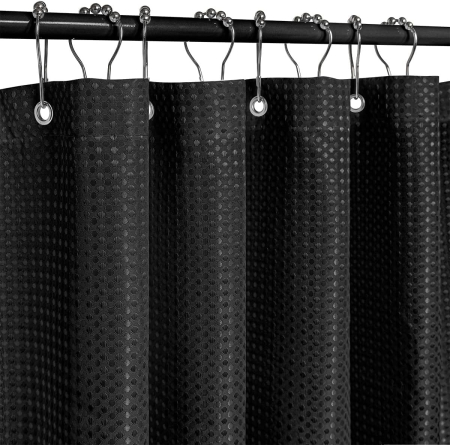 suporturi si accesorii baie - Perdea textila de dus, neagra, groasa,opaca, usor lavabila, impermeabila 90x180 cm cu 12 carlige