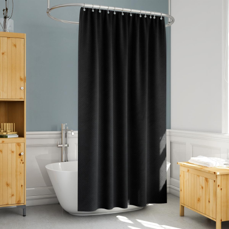 Perdea textila de dus, neagra, groasa,opaca, usor lavabila, impermeabila 180x200 cm cu 12 carlige [1]