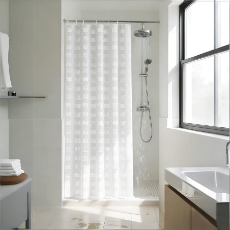 ACCESORII BAIE - Perdea de dus alba groasa,opaca, usor lavabila, impermeabila 180x220cm cu12 carlige