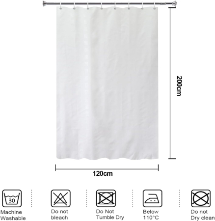 Perdea de dus alba groasa,opaca, usor lavabila, impermeabila 120x200cm cu12 carlige [7]