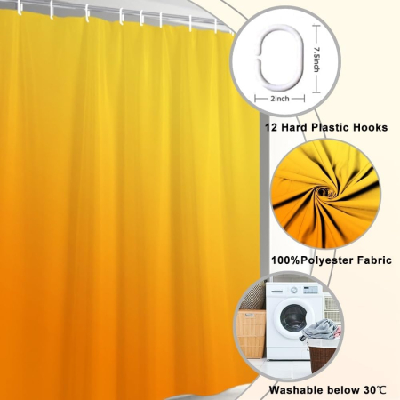 Perdea de dus groasa,opaca, usor lavabila, impermeabila 180x200cm cu12 carlige , portocaliu [4]