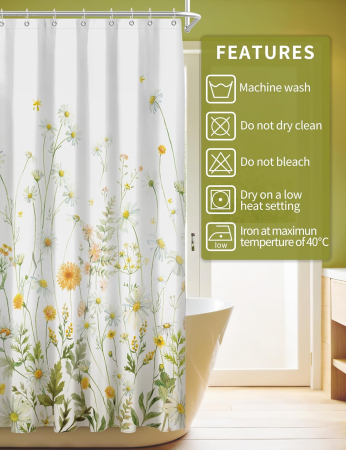 Perdea de dus groasa,opaca, usor lavabila, impermeabila 182x182cm cu12 carlige , model floral [5]