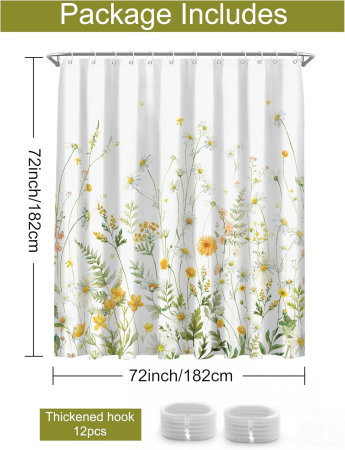 Perdea de dus groasa,opaca, usor lavabila, impermeabila 182x182cm cu12 carlige , model floral [6]