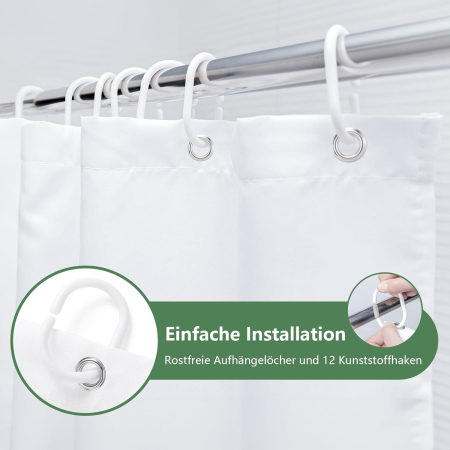 Perdea de dus textila groasa,opaca, usor lavabila, impermeabila 200x180cm cu12 carlige [2]