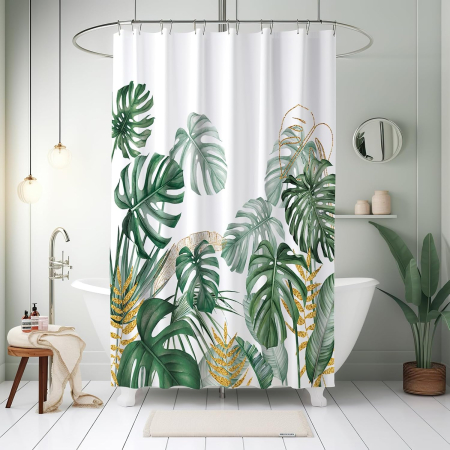 Perdea de dus textila groasa,opaca, usor lavabila, impermeabila 200x180cm cu12 carlige [6]