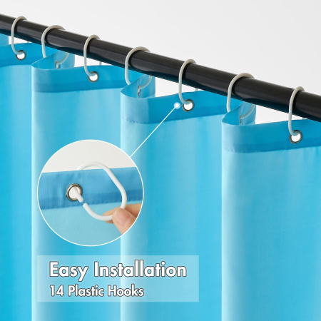 Perdea de dus groasa,opaca, usor lavabila, impermeabila 200x240cm cu14 carlige , albastru deschis [6]